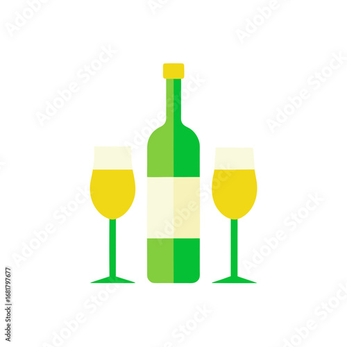 this image features a bottle of white wine and two