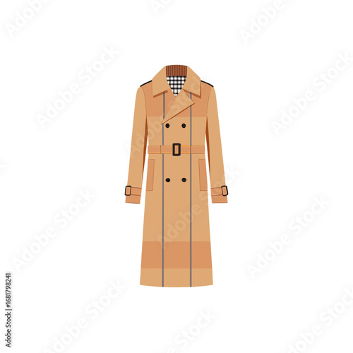 this is a long  tan burberry trench coat with a cl
