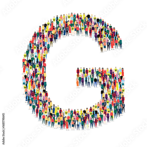 Letter G assembled from a lot of people on a white background - Vector illustration