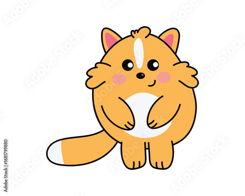 Simple cartoon cat standing upright with a calm, neutral facial expression, not showing any strong emotion or action.
