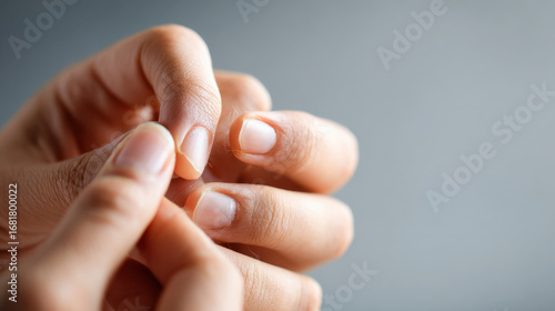 Close up of fingers picking at nails and skin as a nervous anxiety related habit
