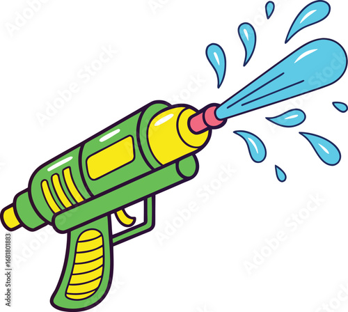Vector art of a cartoon green water gun shooting a stream of water