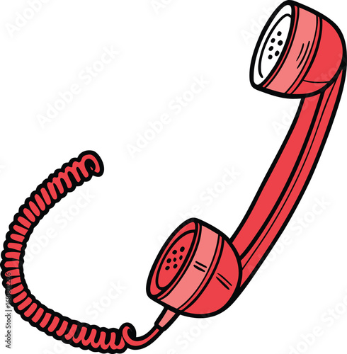 Vector art of vintage red telephone handset with coiled cord
