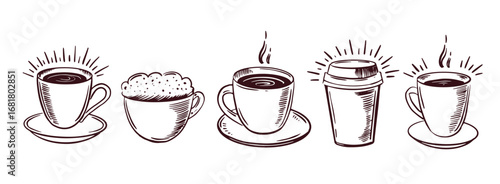 Cup coffee set hand drawn