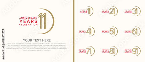 logo anniversary set. red and brown color with swoosh on white background for special event