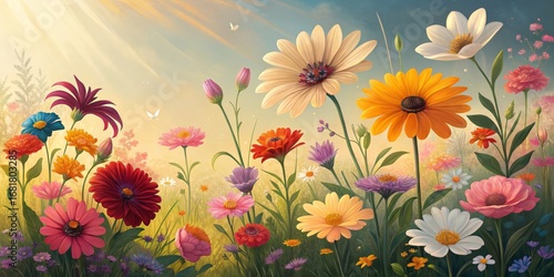 Sunlit Meadow Vibrant Flora...