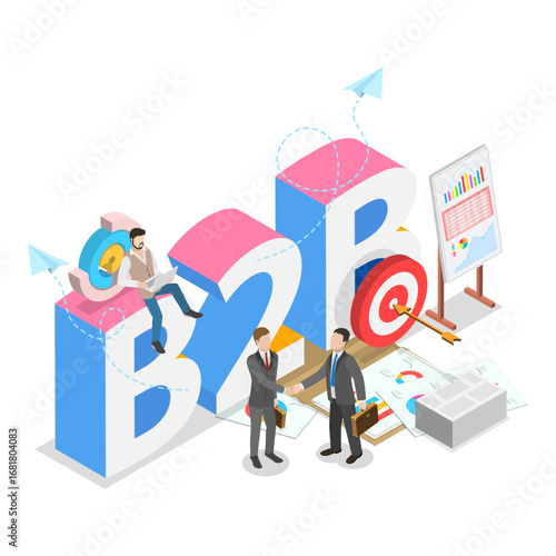 3D Isometric Flat Vector Illustration of B2B, The Practice Of Business-To-Business Transactions. Item 3