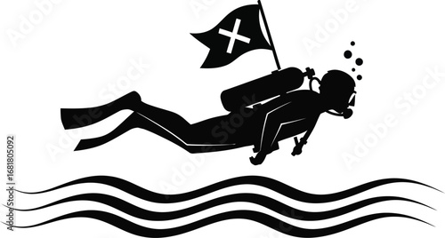 Scuba diving diver dive flag ocean water sea underwater sport black