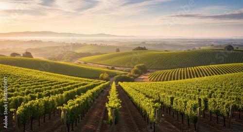 Wallpaper Mural Golden Hour Vineyard Vista with Rolling Hills and Morning Mist A Serene Landscape for Wine Lovers and Travel Enthusiasts Torontodigital.ca