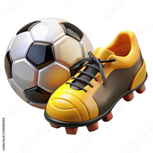 3d soccer ball and cleat isolated on transparent background