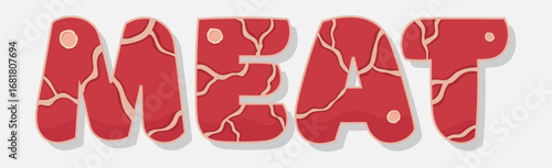 The word MEAT logo, stylized as a piece of meat - Vector illustration