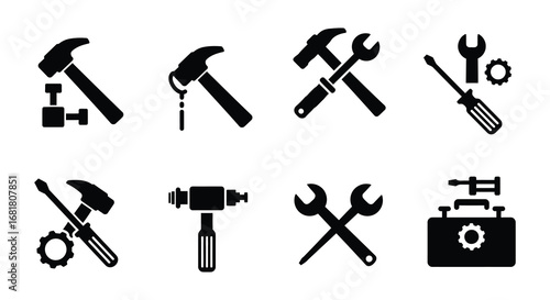 Collection of various tools and equipment for repair and construction work silhouette