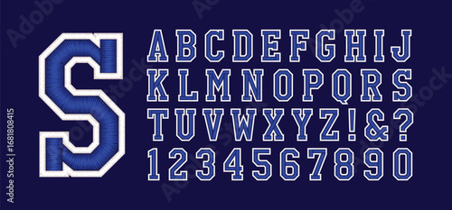 Classic college font. Vintage sport font in american style for football, baseball or basketball logos and t-shirt. Athletic department typeface, varsity style font. Vector
