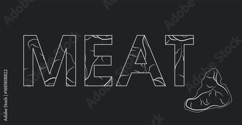 The word MEAT logo, stylized as a piece of meat - Vector illustration