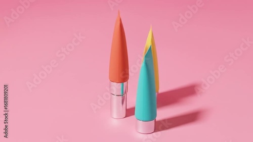 Vibrant cosmetic tubes on a pink background, showcasing beauty and skincare products