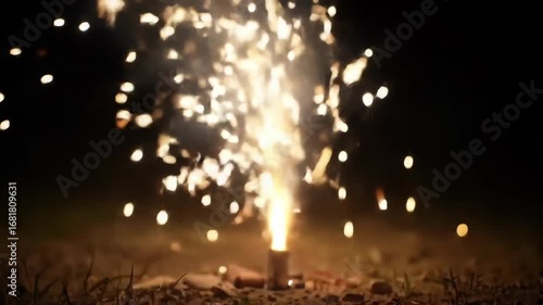 Sparkling Firework Display at Night