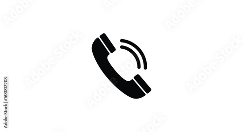 A black icon of a ringing telephone handset on a white background silhouette