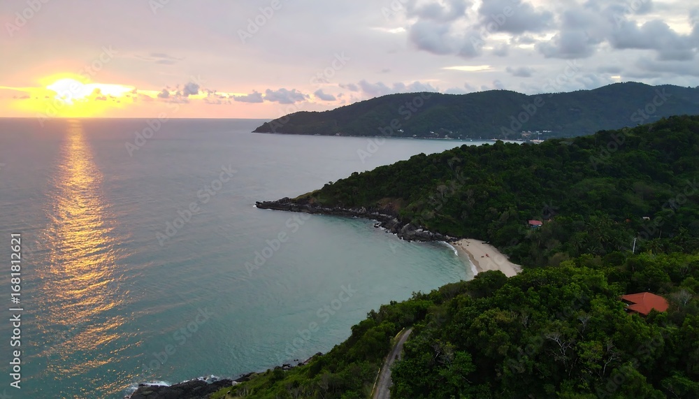 Fototapeta premium Sunset Coastline Aerial View