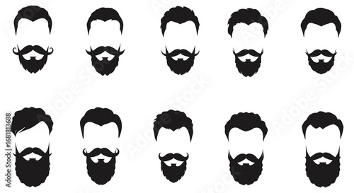 Collection of various beard and mustache styles for men silhouette