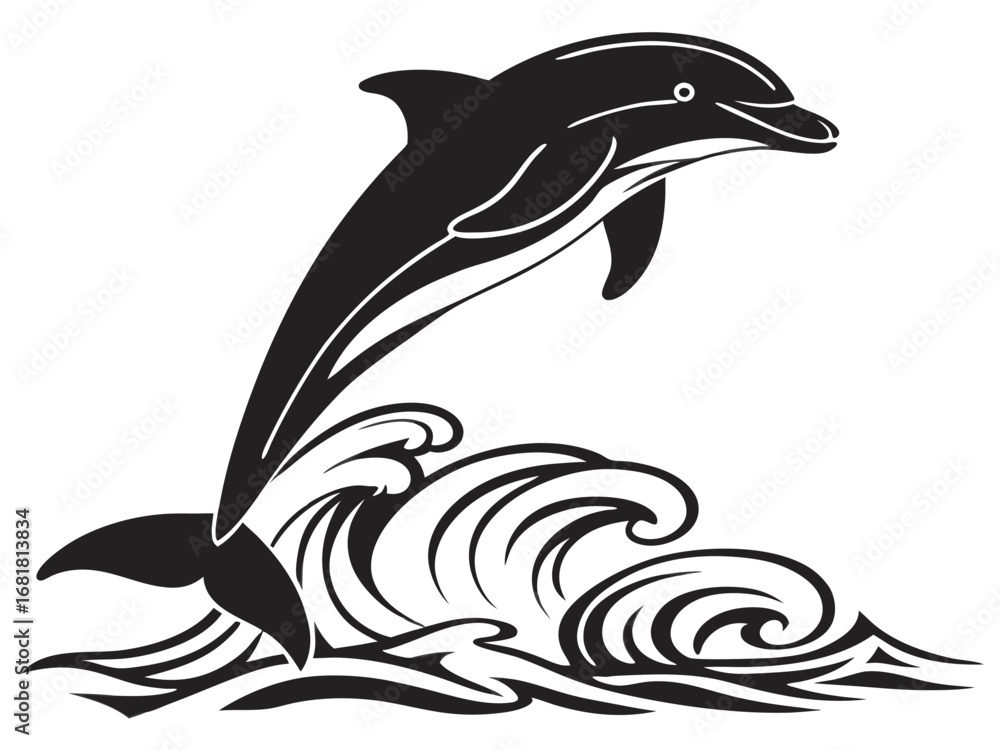 Fototapeta premium Dolphin jumping silhouette vector illustration in the ocean