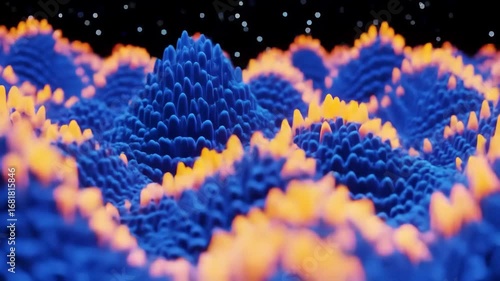 Abstract 3D Landscape Animation Blue & Orange Terrain, Night Sky