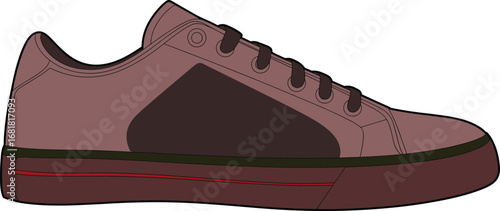 Brown low-top sneaker illustration, side view footwear graphic, lace-up casual shoe vector, fashion design element, stylish sneaker icon, clipart