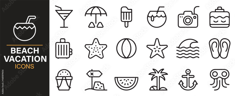 Fototapeta premium Collection of beach vacation themed icons