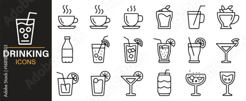 Collection of diverse drinking beverage icons