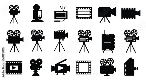 Collection of various film and video production icons and equipment silhouette