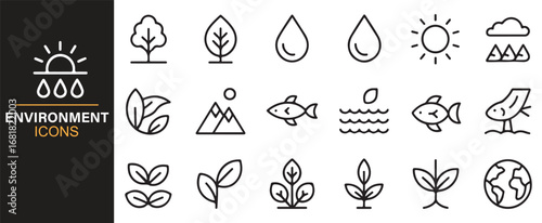 Diverse environmental icons for eco friendly design projects