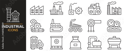 Collection of industrial icons for design and technology applications