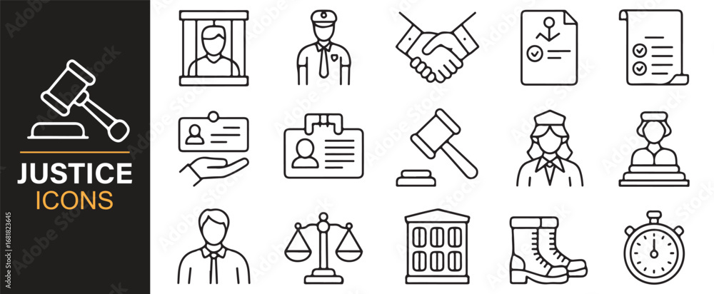 Fototapeta premium Collection of justice and legal system icons for design projects