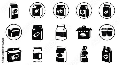 Various types of milk and dairy product packaging illustrations silhouette