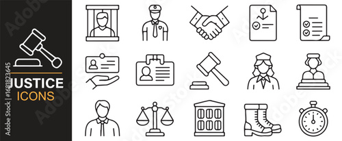 Collection of justice and legal system icons for design projects