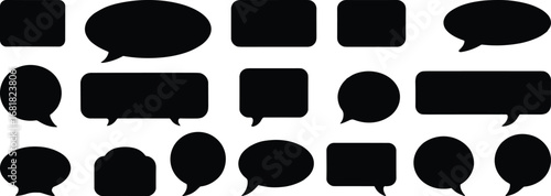 Speech bubble icons, comic dialogue shapes, thought balloon silhouettes, vector illustration, black graphic elements, flat design, communication symbols, cartoon style