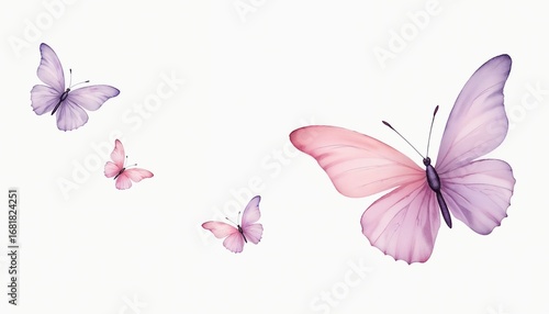 Colorful butterflies flying in pastel shades on white background  