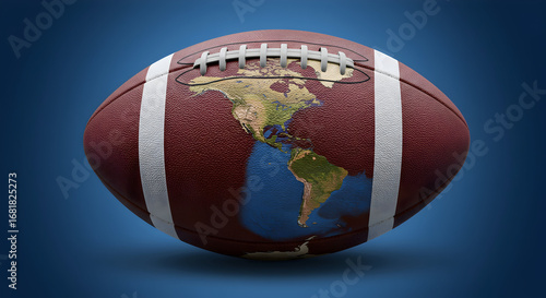 A stylized image of a football, with a global map subtly integrated into its design, highlighting North America