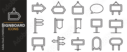 Collection of modern signboard icons for various applications