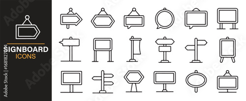Collection of diverse signboard and directional icons for navigation and information