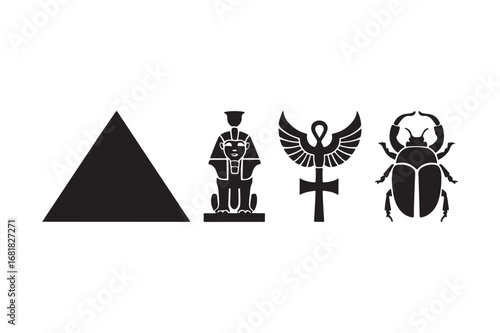 Ancient egyptian symbols pyramid pharaoh ankh scarab beetle