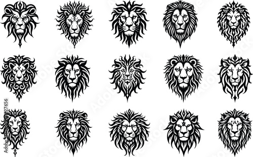 Lion Head and Angel Wings Vector Set – Tribal & Gothic Tattoo Design Elements