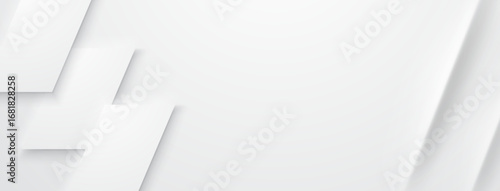 White geometric shapes with subtle shadows on a light background, creating a layered effect.