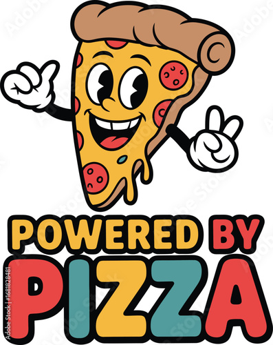 Get the best pizza powered by fun cartoon character and bold text vector