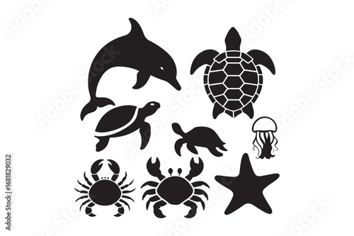 Collection of silhouetted marine animals for design