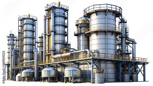 Large Industrial Oil Refinery Plant With Metal Towers And Pipes On Black Background industry isolated on a transparent background