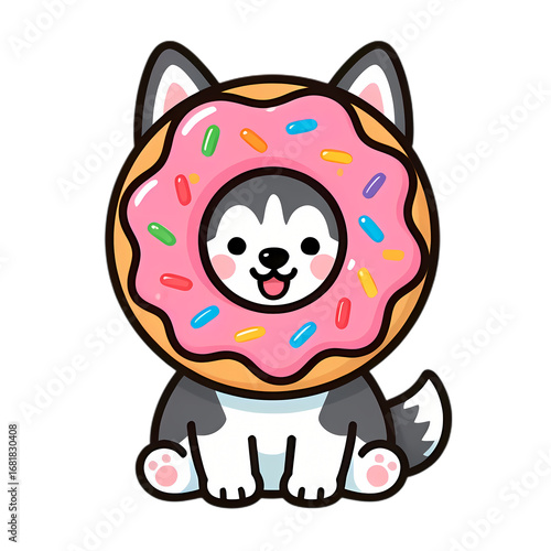 Wallpaper Mural Cute siberian husky dog with pink donut Torontodigital.ca