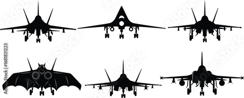 Fighter jet silhouettes collection aviation aircraft vector design