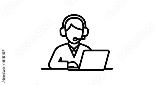 Customer service agent with headset working on laptop