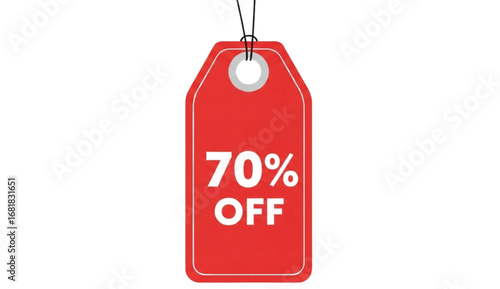 Red sale tag with 70% off, perfect for promotional offers and retail discounts
