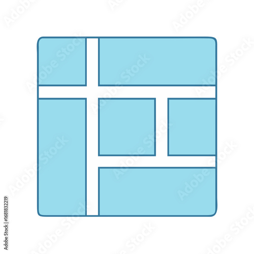 Geometric shapes and blocks forming an abstract square design with lines
